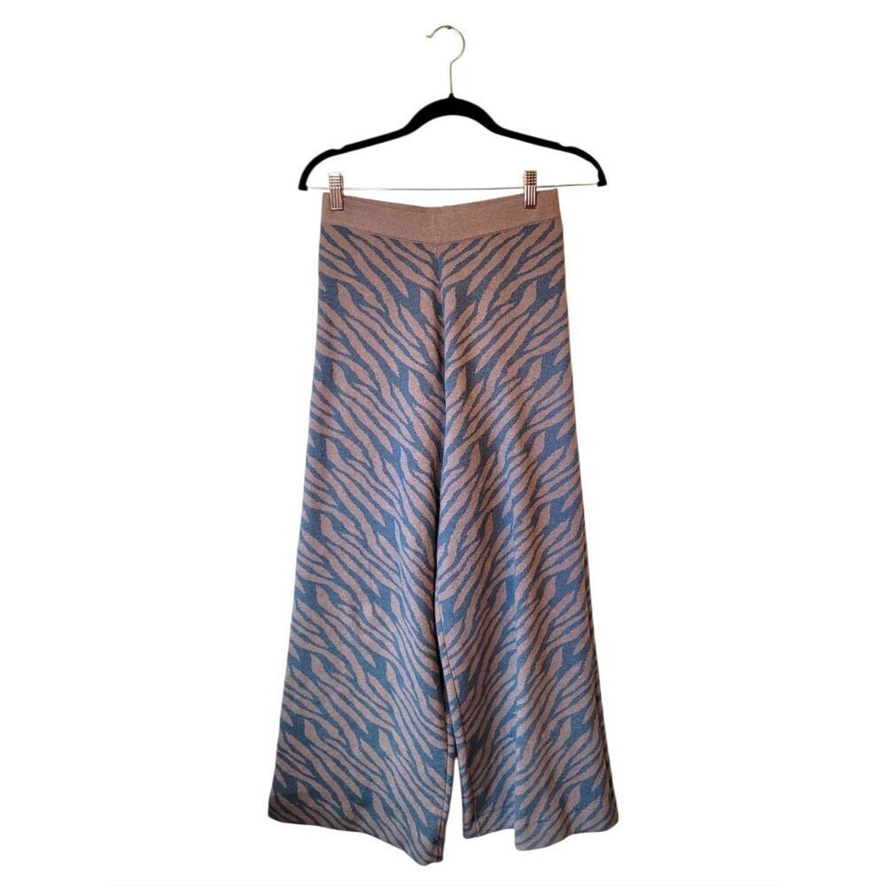Anthropologie Wide Leg Zebra Print Brown & Blue Knit Sweater Pants Size XS